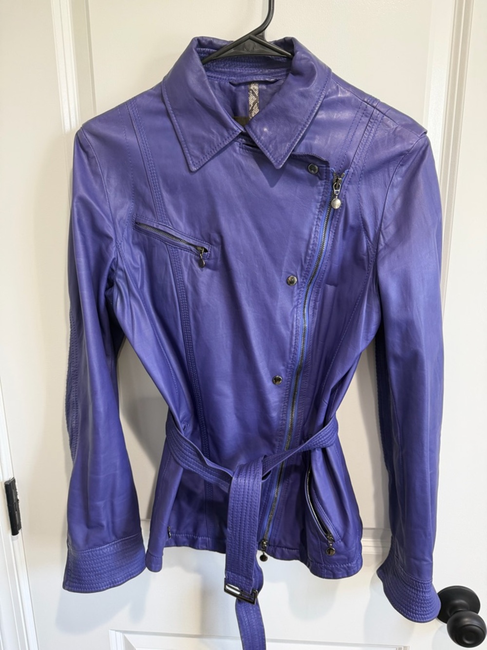 Vintage Marc Cain Purple Women's Leather Biker Jacket